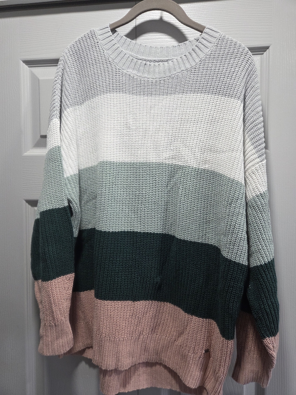 Hollister Striped Crewneck Sweater in White, Sage, Dark Green & Blush - Women